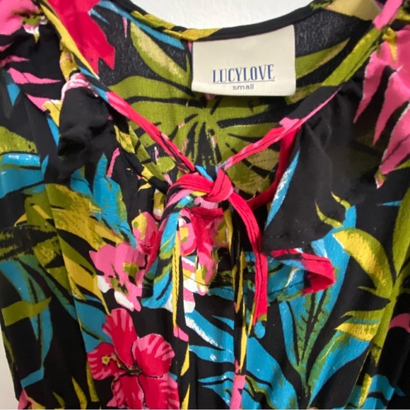 Lucy Love Black & Pink Tropical Maxi Dress Sweet Escape Maxi Dress, Ruffle Small - Picture 3 of 6